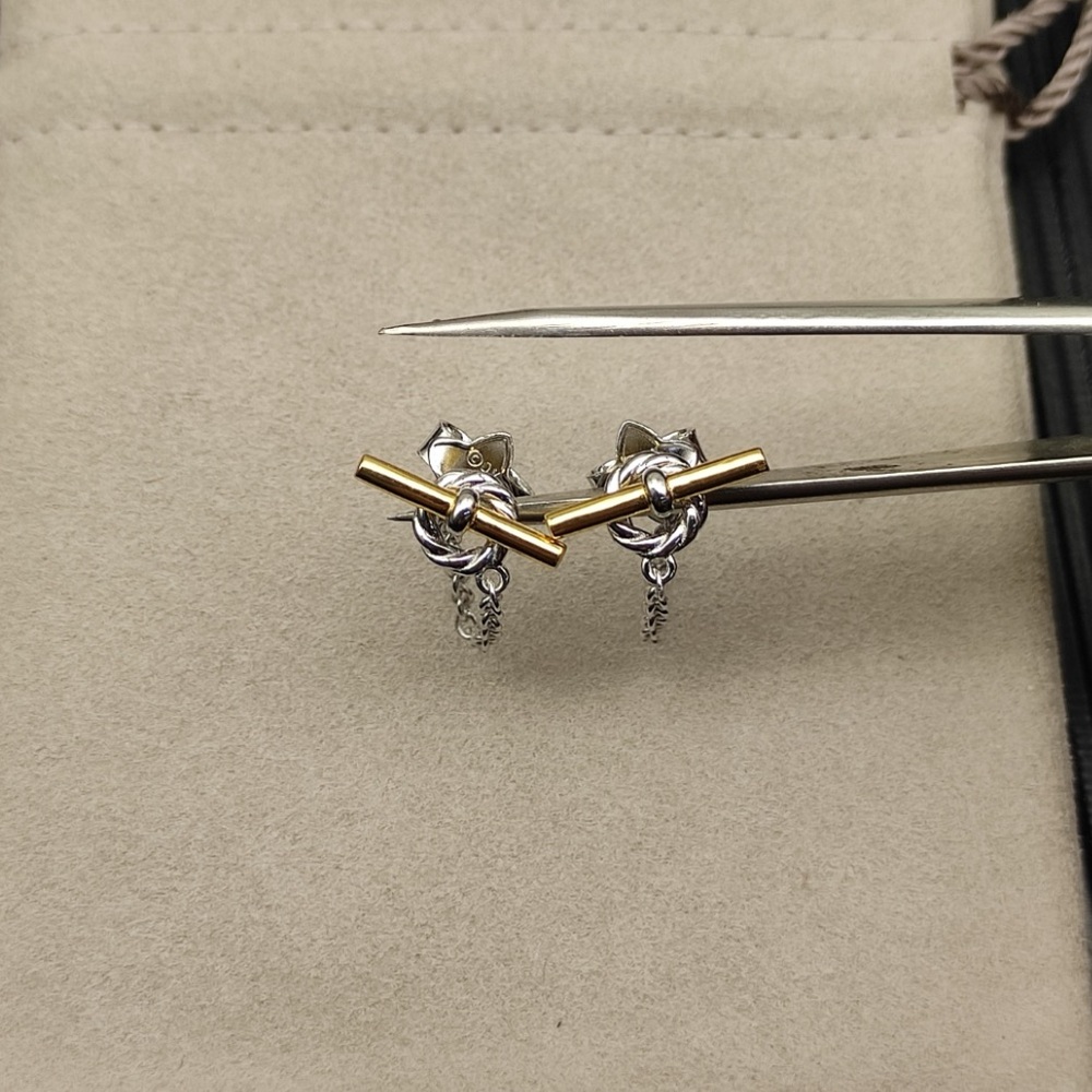 David Yurman Mixed Metal Knot Drop Earrings in Gold & Silver